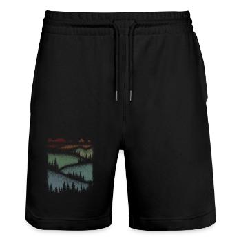 Hiking Nature Mountains Forest Minimalist Gift - Stanley/Stella Trainer Unisex Organic Jogging Shorts - black - Front - Nik (191cm) & Marisol (170cm)