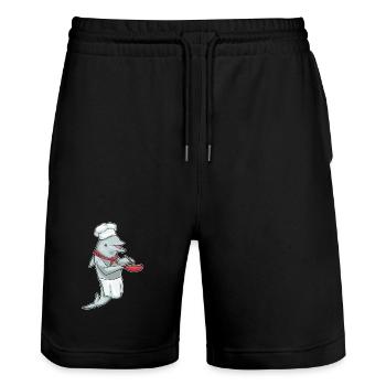 Delfin Koch Pfanne Kochen - Stanley/Stella Unisex Bio Joggingshorts Trainer  - Schwarz - Vorne - Nik (191cm) & Marisol (170cm)
