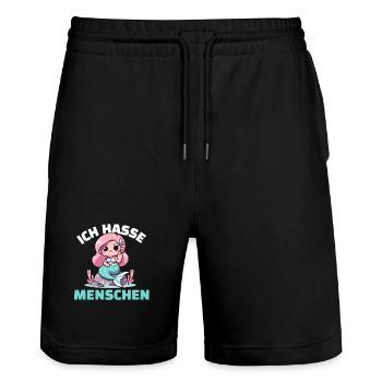 Cheeky mermaid with a cynical message - Stanley/Stella Trainer Unisex Organic Jogging Shorts - black - Front - Nik (191cm) & Marisol (170cm)