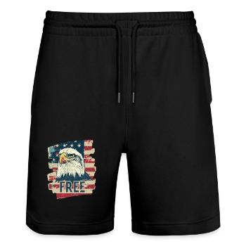 American flag with eagle - Stanley/Stella Trainer Unisex Organic Jogging Shorts - black - Front - Nik (191cm) & Marisol (170cm)