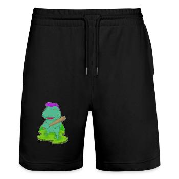 Frosch Baseball Baseballschläger - Stanley/Stella Unisex Bio Joggingshorts Trainer  - Schwarz - Vorne - Nik (191cm) & Marisol (170cm)