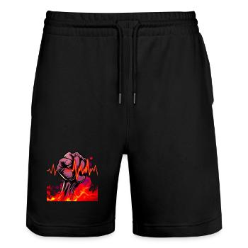 Strong fist with fiery heartbeat - Stanley/Stella Trainer Unisex Organic Jogging Shorts - black - Front - Nik (191cm) & Marisol (170cm)