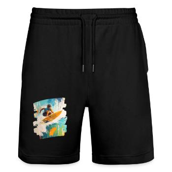 Surfer Surfen Surfbrett Surfing - Stanley/Stella Unisex Bio Joggingshorts Trainer  - Schwarz - Vorne - Nik (191cm) & Marisol (170cm)