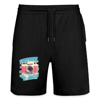 Camera Photographer Photo - Stanley/Stella Trainer Unisex Organic Jogging Shorts - black - Front - Nik (191cm) & Marisol (170cm)