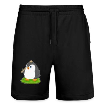Penguin Baseball Baseball Bat - Stanley/Stella Trainer Unisex Organic Jogging Shorts - black - Front - Nik (191cm) & Marisol (170cm)