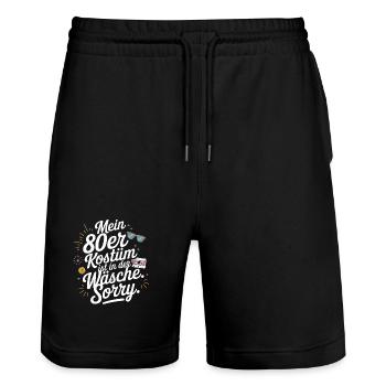 80s Costume Is In The Lingerie 80s Party 80s - Stanley/Stella Trainer Unisex Organic Jogging Shorts - black - Front - Nik (191cm) & Marisol (170cm)