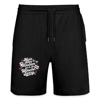 80s Costume Is In The Lingerie 80s Party 80s - Stanley/Stella Trainer Unisex Organic Jogging Shorts - black - Front - Nik (191cm) & Marisol (170cm)