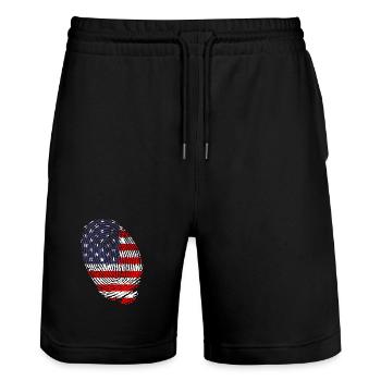 Empreintes digitales du drapeau américain - Short de jogging bio TRAINER Stanley/Stella unisexe - noir - Devant - Nik (191cm) & Marisol (170cm)
