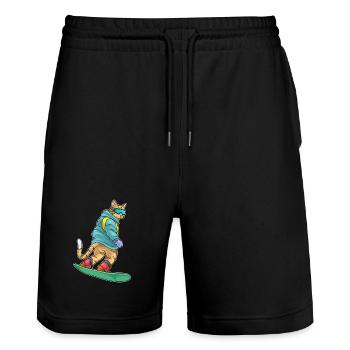 Katze Snowboarder Snowboard - Stanley/Stella Unisex Bio Joggingshorts Trainer  - Schwarz - Vorne - Nik (191cm) & Marisol (170cm)