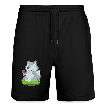 Wolf Rotwein - Stanley/Stella Unisex Bio Joggingshorts Trainer  - Schwarz - Vorne - Nik (191cm) & Marisol (170cm)