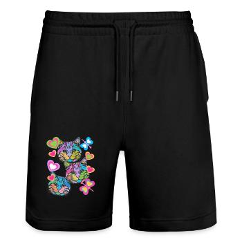 Cats Cat Retro Butterflies Heart Vintage - Stanley/Stella Trainer Unisex Organic Jogging Shorts - black - Front - Nik (191cm) & Marisol (170cm)