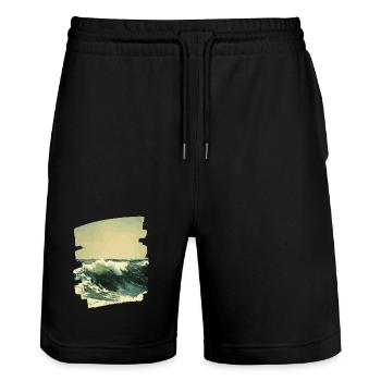 Waves and sea - Stanley/Stella Trainer Unisex Organic Jogging Shorts - black - Front - Nik (191cm) & Marisol (170cm)