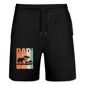 Father's Day Elephant Dad High Two Kids Gift - Stanley/Stella Trainer Unisex Organic Jogging Shorts - black - Front - Nik (191cm) & Marisol (170cm)
