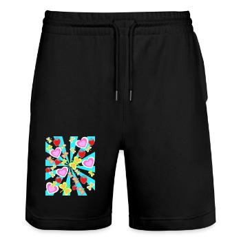 Retro Sommer Erdbeeren Herz Schmetterlinge Natur - Stanley/Stella Unisex Bio Joggingshorts Trainer  - Schwarz - Vorne - Nik (191cm) & Marisol (170cm)