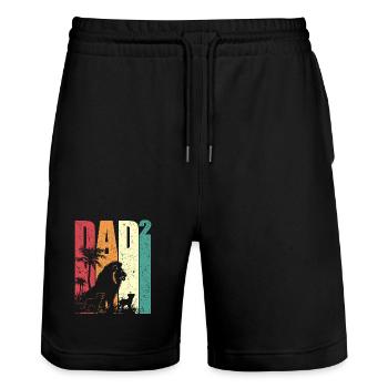Löwe Zwei Kinder Dad Hoch 2 Vatertag Geschenk - Stanley/Stella Unisex Bio Joggingshorts Trainer  - Schwarz - Vorne - Nik (191cm) & Marisol (170cm)