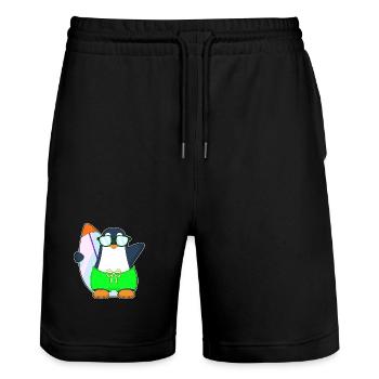Pinguin Surfen Surfbrett Sommer - Stanley/Stella Unisex Bio Joggingshorts Trainer  - Schwarz - Vorne - Nik (191cm) & Marisol (170cm)