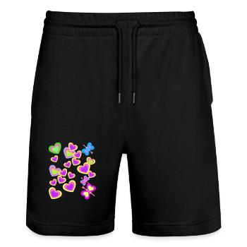 Kids Summer Retro Butterflies Heart - Stanley/Stella Trainer Unisex Organic Jogging Shorts - black - Front - Nik (191cm) & Marisol (170cm)