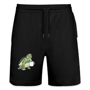 Tasse à café tortue - Short de jogging bio TRAINER Stanley/Stella unisexe - noir - Devant - Nik (191cm) & Marisol (170cm)