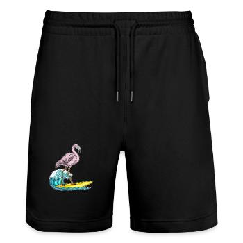 Flamingo Surfen Surfbrett Sommer - Stanley/Stella Unisex Bio Joggingshorts Trainer  - Schwarz - Vorne - Nik (191cm) & Marisol (170cm)