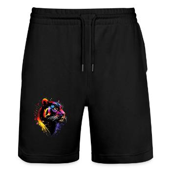 Panther Leopard Raubkatze Süße Großkatze Panter - Stanley/Stella Unisex Bio Joggingshorts Trainer  - Schwarz - Vorne - Nik (191cm) & Marisol (170cm)