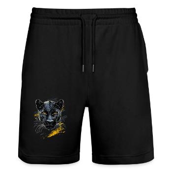 Panther Leopard Raubkatze Süße Großkatze Panter - Stanley/Stella Unisex Bio Joggingshorts Trainer  - Schwarz - Vorne - Nik (191cm) & Marisol (170cm)