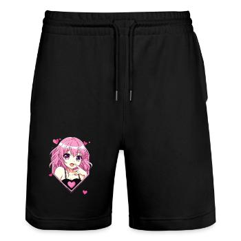 Anime Love Girl - Kawaii Pink - Stanley/Stella Trainer Unisex Organic Jogging Shorts - black - Front - Nik (191cm) & Marisol (170cm)