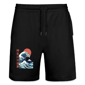 La grosse vague au large de Kanagawa - Short de jogging bio TRAINER Stanley/Stella unisexe - noir - Devant - Nik (191cm) & Marisol (170cm)