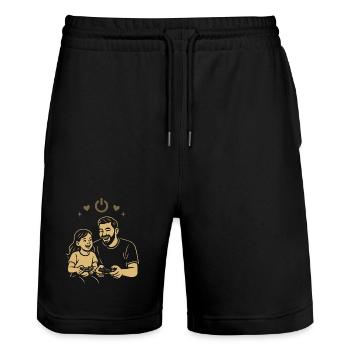 Dad & Daughter Gaming - Retro Style - Stanley/Stella Trainer Unisex Organic Jogging Shorts - black - Front - Nik (191cm) & Marisol (170cm)