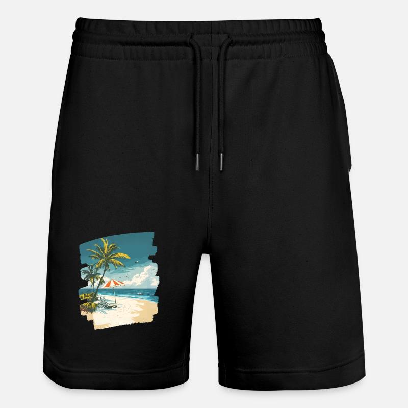 Beach Palm Trees Sun Summer - Stanley/Stella Trainer Unisex Organic Jogging Shorts - black