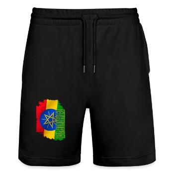 Ethiopia Flag Vertical, I Love Ethiopia - Stanley/Stella Trainer Unisex Organic Jogging Shorts - black - Front - Nik (191cm) & Marisol (170cm)