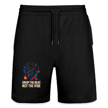  Drop the Beat, Not the Vibe - Stanley/Stella Trainer Unisex Organic Jogging Shorts - black - Front - Nik (191cm) & Marisol (170cm)