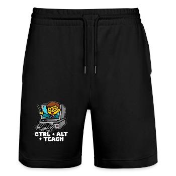 STRG + ALT + TEACH - GESCHENK FÜR LEHRER - Stanley/Stella Unisex Bio Joggingshorts Trainer  - Schwarz - Vorne - Nik (191cm) & Marisol (170cm)