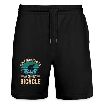 Hommage au cyclisme d’époque pour les amateurs de vélo - Short de jogging bio TRAINER Stanley/Stella unisexe - noir - Devant - Nik (191cm) & Marisol (170cm)