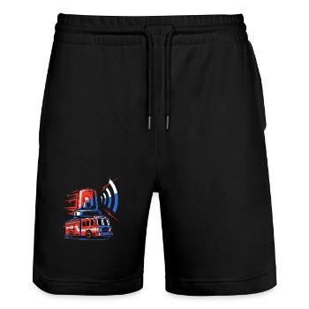Feuerwehrauto mit Sirene - Stanley/Stella Unisex Bio Joggingshorts Trainer  - Schwarz - Vorne - Nik (191cm) & Marisol (170cm)