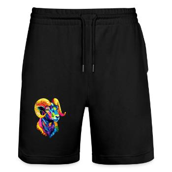 Widder Mufflon Aries Wilde Schafe Männliches Schaf - Stanley/Stella Unisex Bio Joggingshorts Trainer  - Schwarz - Vorne - Nik (191cm) & Marisol (170cm)