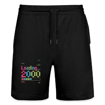Pixel Retro Design Loading 2000 - Stanley/Stella Unisex Bio Joggingshorts Trainer  - Schwarz - Vorne - Nik (191cm) & Marisol (170cm)
