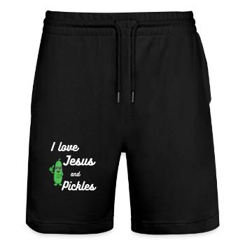 Pickles et Jésus Religieux - Short de jogging bio TRAINER Stanley/Stella unisexe - noir - Devant - Nik (191cm) & Marisol (170cm)