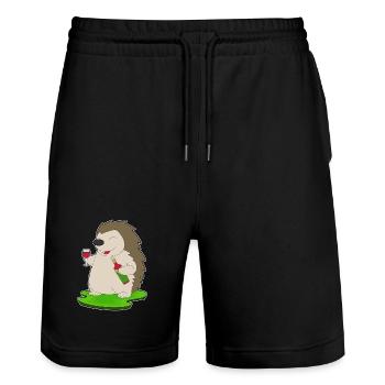 Igel Flasche Rotwein - Stanley/Stella Unisex Bio Joggingshorts Trainer  - Schwarz - Vorne - Nik (191cm) & Marisol (170cm)
