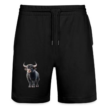 Stier Bulle Ochse Rind Bauernhof Kuh Taurus Bullen - Stanley/Stella Unisex Bio Joggingshorts Trainer  - Schwarz - Vorne - Nik (191cm) & Marisol (170cm)