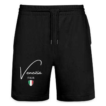 Ich liebe Venedig, Souvenir-Venedig - Stanley/Stella Unisex Bio Joggingshorts Trainer  - Schwarz - Vorne - Nik (191cm) & Marisol (170cm)