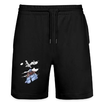 Aerial Skydive Pilot Illustration - Stanley/Stella Trainer Unisex Organic Jogging Shorts - black - Front - Nik (191cm) & Marisol (170cm)