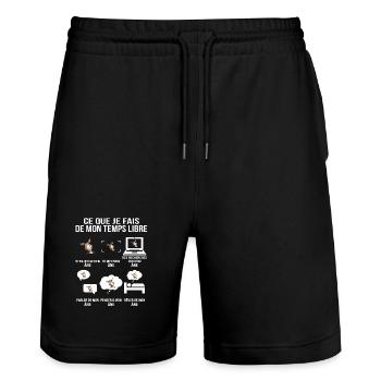 What I do in my free time Donkey - Stanley/Stella Trainer Unisex Organic Jogging Shorts - black - Front - Nik (191cm) & Marisol (170cm)