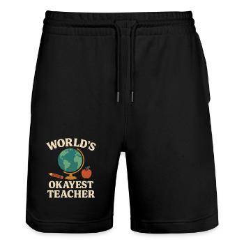 Lehrer, Planet Earth School und Funny - Stanley/Stella Unisex Bio Joggingshorts Trainer  - Schwarz - Vorne - Nik (191cm) & Marisol (170cm)