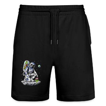 Weltraumastronaut Botaniker - Stanley/Stella Unisex Bio Joggingshorts Trainer  - Schwarz - Vorne - Nik (191cm) & Marisol (170cm)