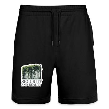 Bewachtes Gartenzaun-Design - Stanley/Stella Unisex Bio Joggingshorts Trainer  - Schwarz - Vorne - Nik (191cm) & Marisol (170cm)