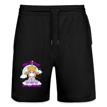 Niedlicher Einhorn Baby mit Regenbogen - Stanley/Stella Unisex Bio Joggingshorts Trainer  - Schwarz - Vorne - Nik (191cm) & Marisol (170cm)