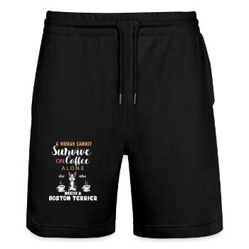 Citation sur le café Boston Terrier pour les femmes - Short de jogging bio TRAINER Stanley/Stella unisexe - noir - Devant - Nik (191cm) & Marisol (170cm)