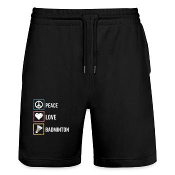 Badminton with Peace Love lettering - Stanley/Stella Trainer Unisex Organic Jogging Shorts - black - Front - Nik (191cm) & Marisol (170cm)