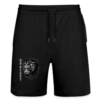 Fitness Lion – Go Heavy Gym - Bodybuilding - Stanley/Stella Trainer Unisex Organic Jogging Shorts - black - Front - Nik (191cm) & Marisol (170cm)