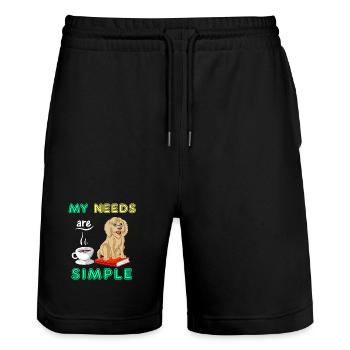 Books, Coffee & Golden Doodle Vibes - Stanley/Stella Trainer Unisex Organic Jogging Shorts - black - Front - Nik (191cm) & Marisol (170cm)